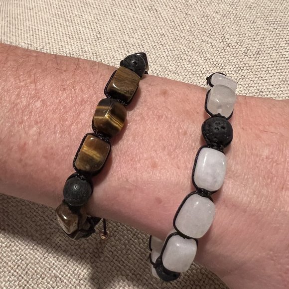 Unisex White Stone & Lava Rock Beaded Adjustable Braided Rope Bracelet NEW - Picture 3 of 5